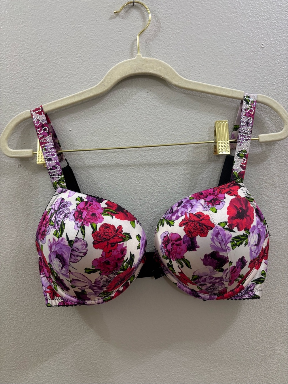 Victoria Secret 34D Floral Padded Underwire Bra - Pink & Purple